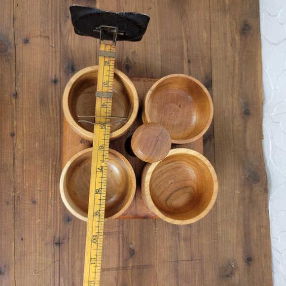 Wooden Caddy 4pcs Bowl with Serving Tray Set Brown Condiment Holder Light Weight - Picture 8 of 9